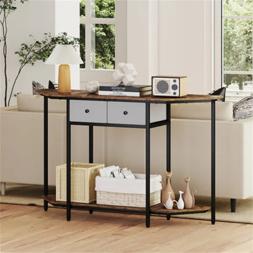 2-Tier Industrial Console Table with Fabric Drawers