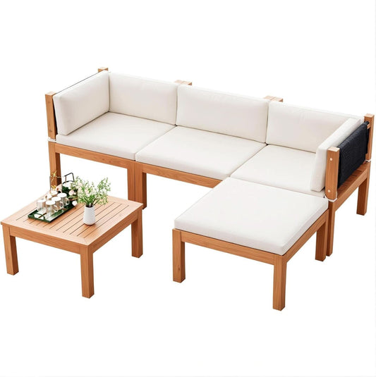 Acacia Wood Outdoor Sectional Sofa Set with Cushions-0