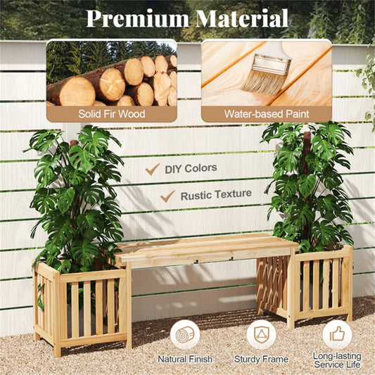 Fir Wood Garden Bench with Two Planter Boxes