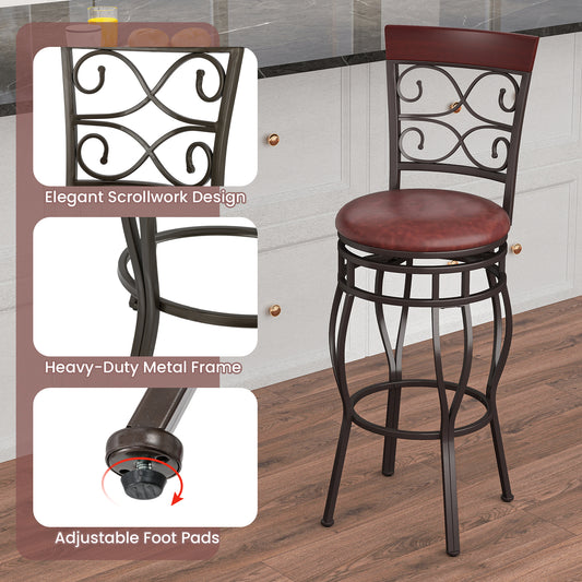 Swivel Bar Stools with Padded Leather Seat, Set of 2 - Brown