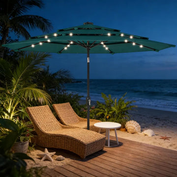 9.7 ft Teal Solar LED Patio Umbrella