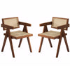 Rattan & Walnut Wood Lounge Chair, Set of 2