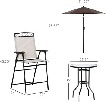 4-Piece Patio Dining Set with Folding Chairs, Table and Beige Umbrella