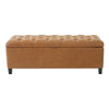 Tufted Storage Ottoman Bench, Brown PU with Wood Legs