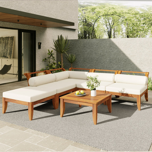 Acacia Wood Modular Sectional — 6 Piece
