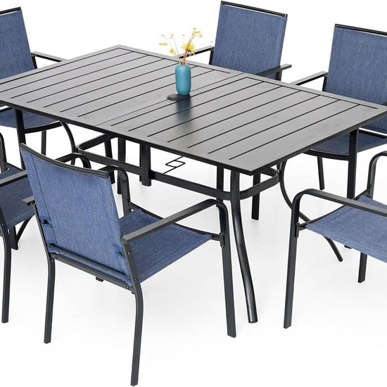 7 Piece Outdoor Dining Set with Stackable Chairs-0