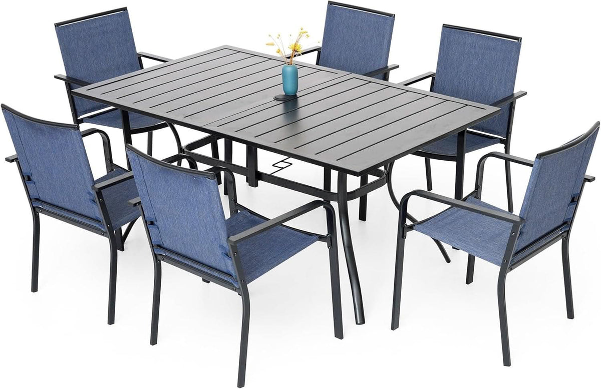 7 Piece Outdoor Dining Set with Stackable Chairs-0