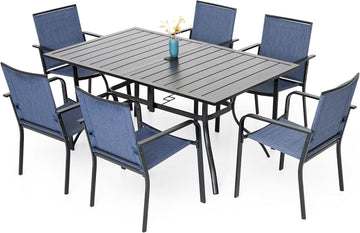 7 Piece Outdoor Dining Set with Stackable Chairs-0
