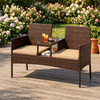 2-Seat PE Wicker Patio Loveseat Set with Storage Coffee Table