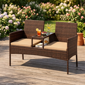 2-Seat PE Wicker Patio Loveseat Set with Storage Coffee Table