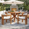 5-Piece Round Acacia Wood Outdoor Dining Set with 4 Armchairs
