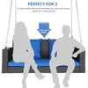 SolunaSwing™ – 4ft Black Rattan Hanging Chair with Blue Cushions