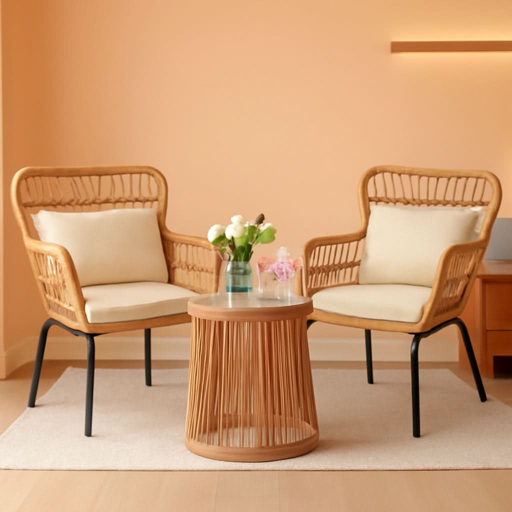 Outdoor Patio Wicker Bistro Set 3 Piece Yellow Beige-0