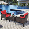 Red 3 Piece Outdoor Patio Furniture Set With Wicker Chairs And Glass Top Coffee Table-3