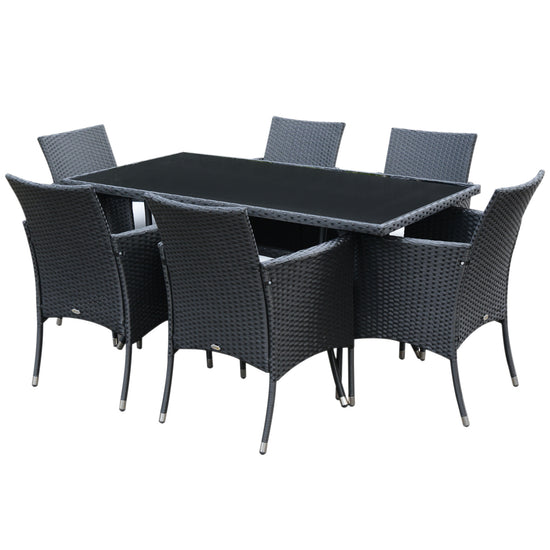 Rattan Outdoor Dining Set — 7 Piece, Seats 6, Black