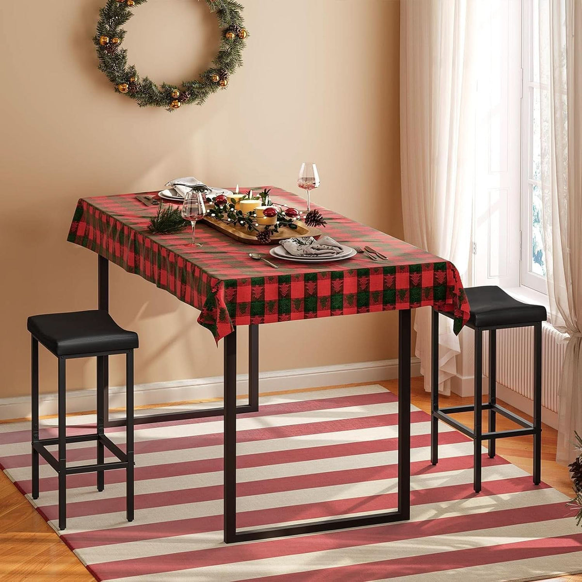 Counter Height Bar Stools Set Of 2 Saddle Seat Black-1