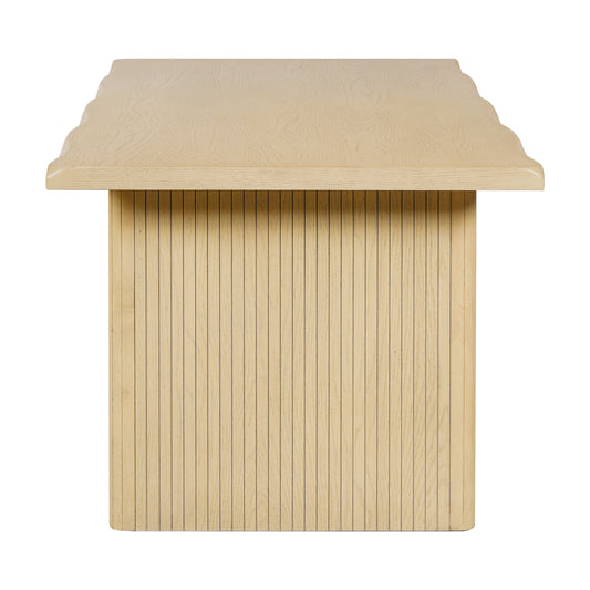 Scalloped Oak Veneer Dining Table with Ribbed Legs, 68.75"