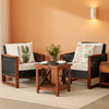 3-Piece Wicker Patio Set with Beige Cushions & Acacia Coffee Table