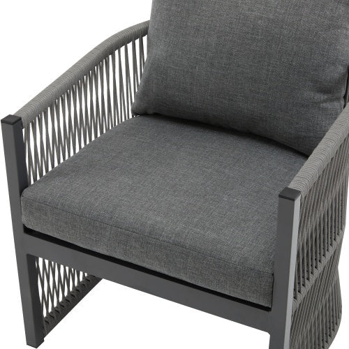 Curved Rope-Weave Lounge Chair – Gray & Natural Beige