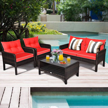 4-Piece Outdoor Wicker Patio Set with Cushions