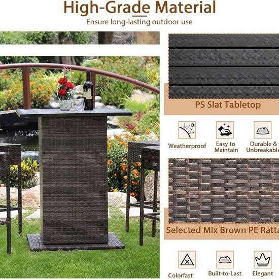 5 Piece Outdoor Bar Set Navy Blue Bar Height Table Storage-4