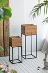 Set of 2 Reclaimed Wood Planters with Iron Stands