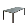 Square Slatted Metal Outdoor Dining Table — Seats 8, Umbrella Hole, Brown