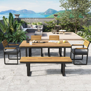 6-Piece Acacia Wood Outdoor Dining Set with Table, Chairs & Bench