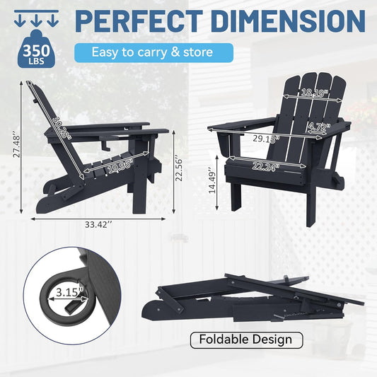 HDPE Adirondack Chairs, Set of 2 — Black