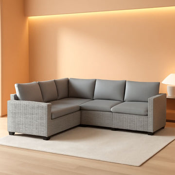 6-Piece Outdoor Wicker Patio Set With Grey Cushions