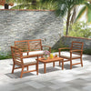 Acacia Wood Outdoor Conversation Set with Cushions, White