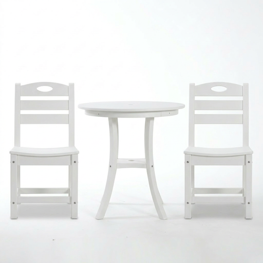 White 3-Piece Outdoor Bistro Set   Round Table Set   Patio Dining Set   2 Chairs