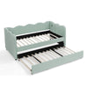 Cozy Gingham Daybed with Trundle Twin Size Sofa Bed in Cyan Linen