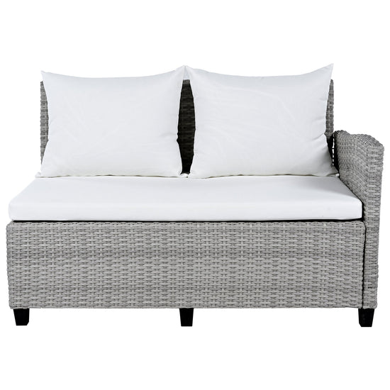 Rattan L-Shaped Patio Sectional — 5-piece outdoor wicker sectional sofa set with cushions