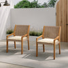 Acacia & Wicker Outdoor Dining Chairs with Cushions — Set of 2