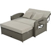 Wicker Double Chaise Lounge — two-person reclining wicker loungers with cushions and middle table