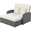 Wicker Double Chaise Lounge — two-person reclining wicker loungers with cushions and middle table