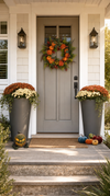 Harborview tapered planters styled flanking a coastal fall front door