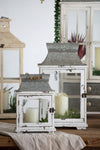 Set of 2 White Wood & Metal Hurricane Candle Lanterns