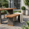 Acacia Wood Bench with Handwoven Rattan Legs