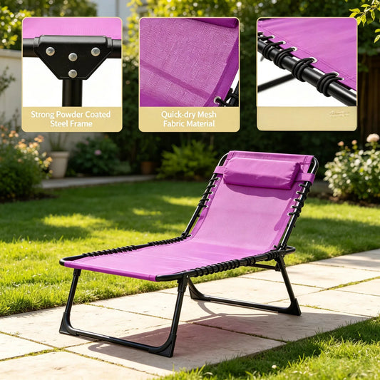 Folding Chaise Lounge Chairs, Set of 2 — Purple