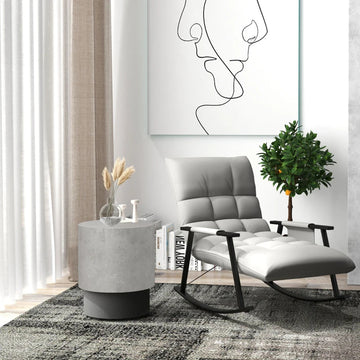 Concrete-Finish Round Accent Side Table, Gray