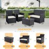Rattan 4-Piece Conversation Set with Glass Table