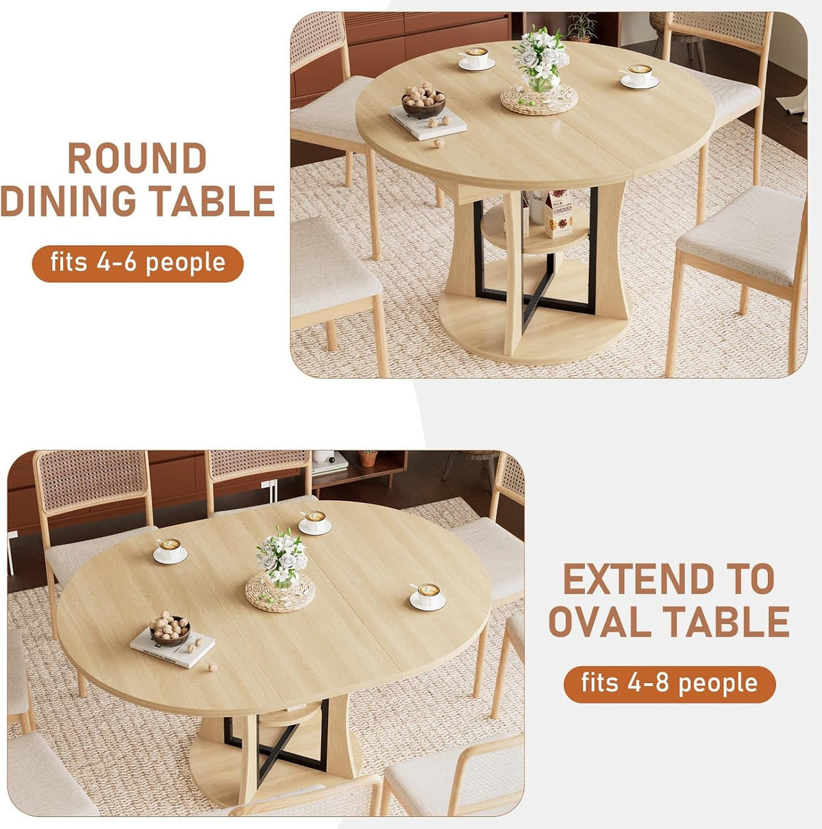Natural Oak Extendable Round Dining Table Furniture-2