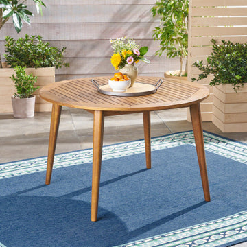 Round Acacia Dining Table — 47" Slatted, Seats 4–6