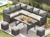 7 Piece Outdoor Patio Sectional Set All Weather Wicker Grey Cushions