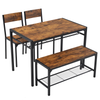 Rustic Brown 4-Piece Dining Set with Table, Bench & 2 Chairs