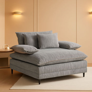 Cream Gray Oversized Chaise Lounge with Adjustable Backrest