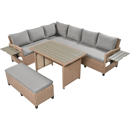 Rattan L-Shaped Patio Sectional — 5-piece outdoor wicker sectional sofa set with cushions