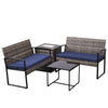 4-Piece Wicker Patio Set with Cooler Storage — Grey-Blue